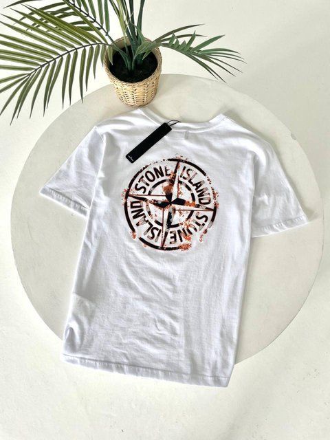 Чоловіча футболка Stone Island бавовняна біла Теніска Стон Айленд Гла-96 фото