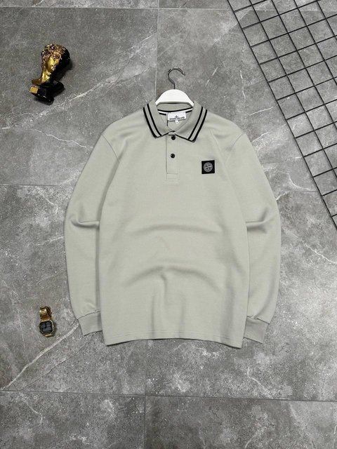 Мужской свитер Stone Island с воротником серый Кофта Стон Айленд без капюшона моло-NX51 фото
