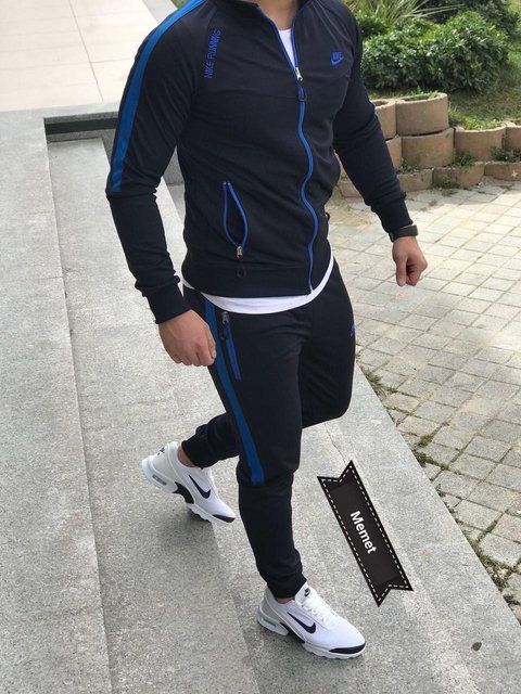 Мужской спортивный костюм Nike синий Комплект Кофта на змейке Штаны Найк без капюшона Seas-16 фото