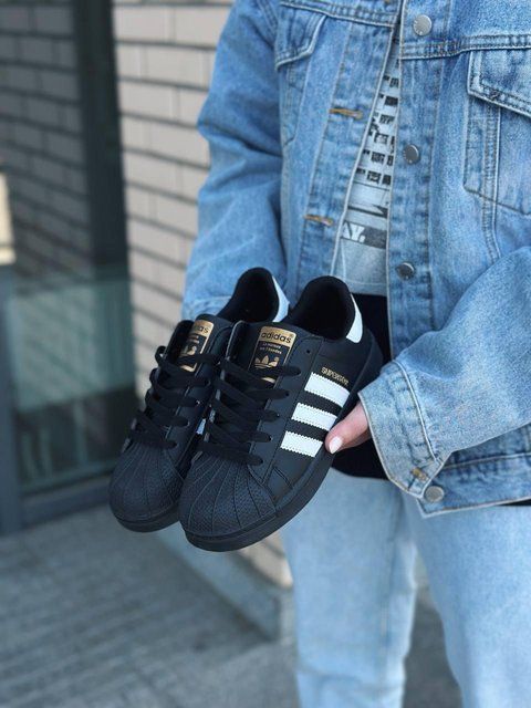 Женские кроссовки Adidas Superstar Black Адидас суперстар черные Скри-SL010104-ТА (коп1) фото