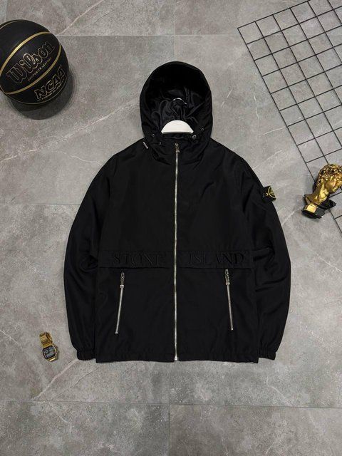 Мужская ветровка Stone Island с патчем черная Куртка Стон Айленд из плащевки Моло-SN100 фото