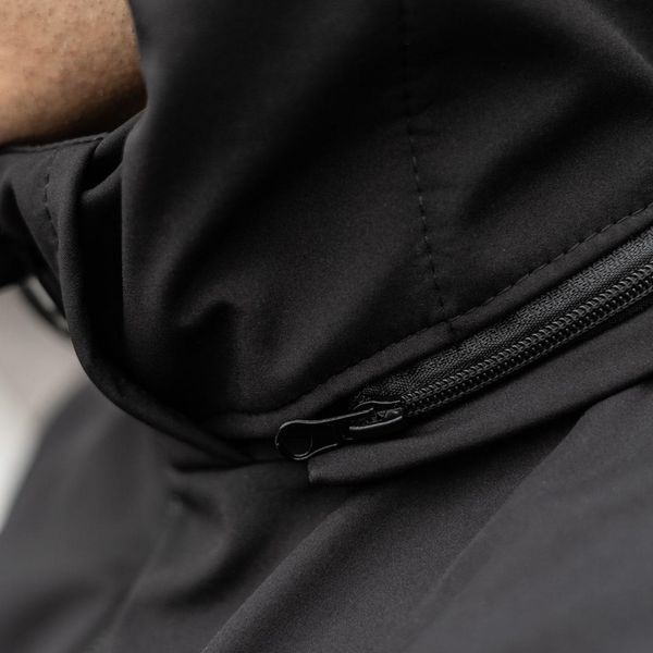 Чоловіча тактична куртка Soft Shell з капюшоном чорна Вітровка на флісі демісезонна Pobed-Motive-ч фото