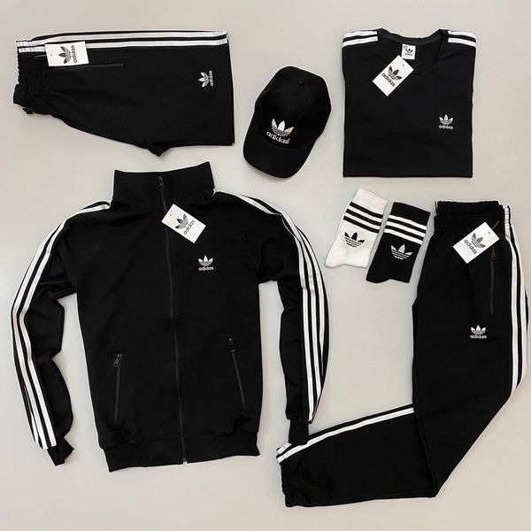 Мужской спортивный костюм Adidas 7в1 черный с красным Набор Адидас Кофта Штаны Шорты Кепка Хар-44 фото