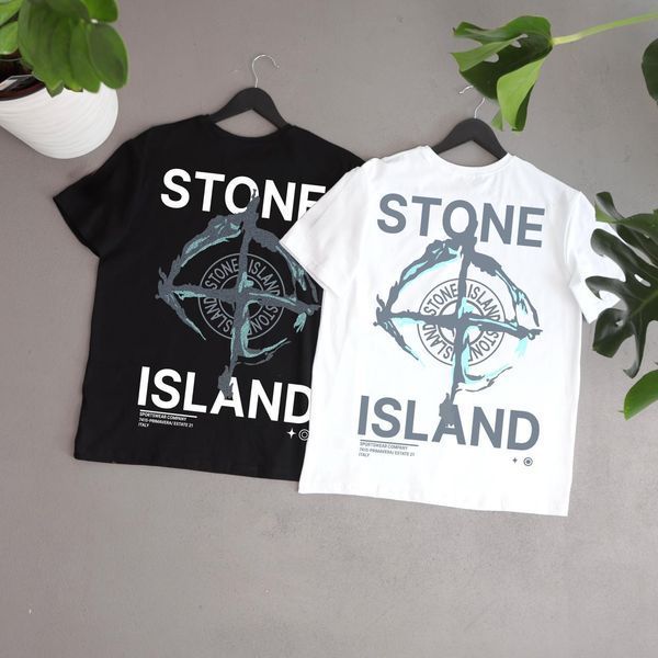 Чоловіча футболка Stone Island чорна з принтом бавовняна Теніска Стон Айленд Ads-371 фото