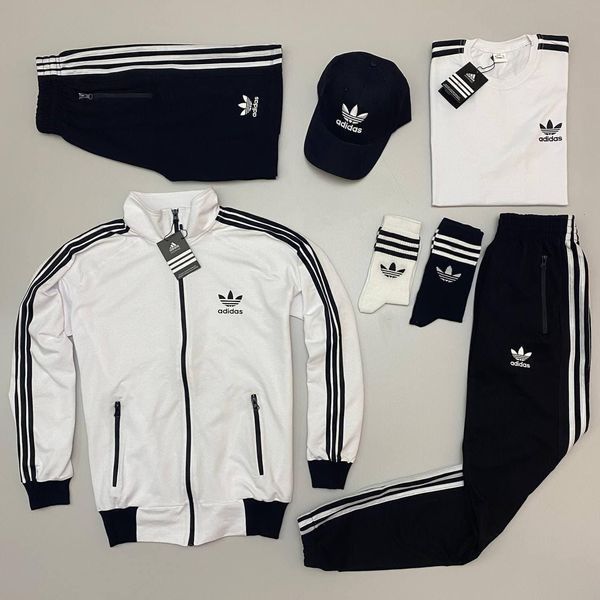 Мужской спортивный костюм Adidas 7в1 черный с красным Набор Адидас Кофта Штаны Шорты Кепка Хар-44 фото