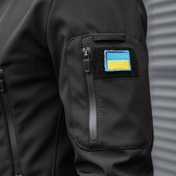 Чоловіча тактична куртка Soft Shell з капюшоном чорна Вітровка на флісі демісезонна Pobed-Motive-ч фото