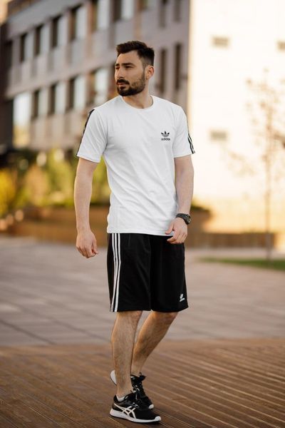 Чоловічий літній костюм Adidas Футболка Шорти чорно-білий Адідас Хар-866 (коп2) фото