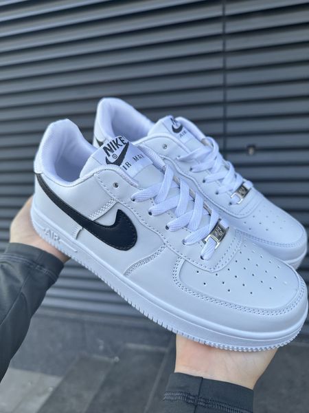 Чоловічі кросівки Nike Air Force Low White білі з чорним Найк Еір Форс шкіряні Скр-FL020403-ТА (коп1) фото
