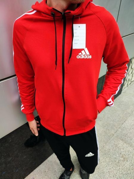 Мужской спортивный костюм Adidas красный с черным Комплект Адидас Кофта на змейке Штаны с капюшоном Univer-31 1 фото