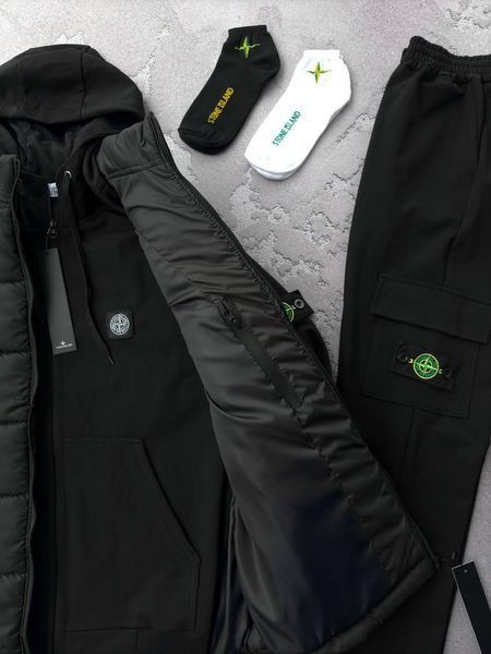 Чоловічий костюм Stone Island з патчем чорний Комплект Стон Айленд + Жилетка Шкарпетки Хар-554 фото