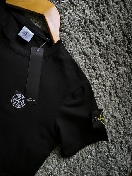 Чоловічий літній костюм Stone Island Футболка Шорти Кепка чорний з патчем Стон Айленд хар-889 (коп5) фото