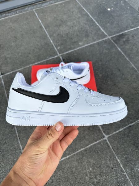 Чоловічі кросівки Nike Air Force Low White білі з чорним Найк Еір Форс шкіряні Скр-FL020403-ТА (коп1) фото