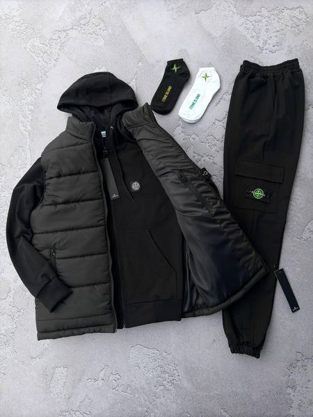 Чоловічий костюм Stone Island з патчем чорний Комплект Стон Айленд + Жилетка Шкарпетки Хар-554 фото