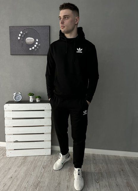Мужской спортивный костюм Adidas черный Комплект Адидас Худи Штаны Rap-RD120/RD126 фото