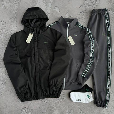 Чоловічий спортивний костюм Lacoste сірий Комплект Лакоста Костюм Вітровка весняний осінній Хар-786 фото