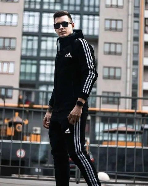 Мужской спортивный костюм Adidas красный с черным Комплект Адидас Кофта на змейке Штаны с капюшоном Univer-31 1 фото