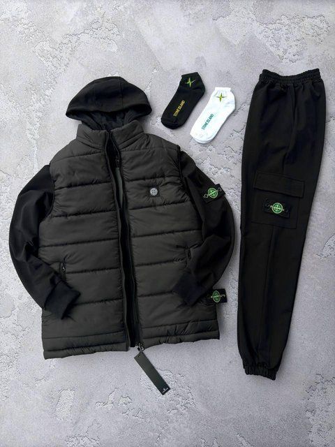 Мужской костюм Stone Island с патчем черный Комплект Стон Айленд Жилетка Хар-554 фото