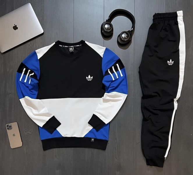 Чоловічий спортивний костюм Adidas бежевий з чорним Комплект Адідас Світшот Штани Seas-29 фото