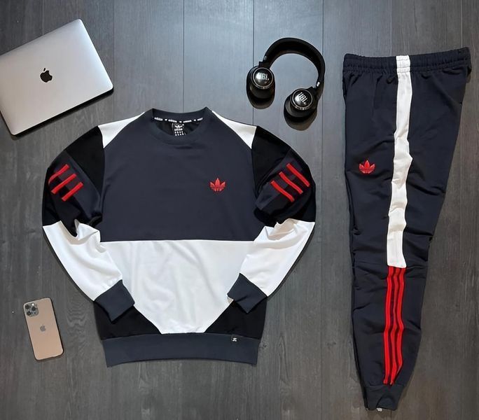 Чоловічий спортивний костюм Adidas бежевий з чорним Комплект Адідас Світшот Штани Seas-29 фото