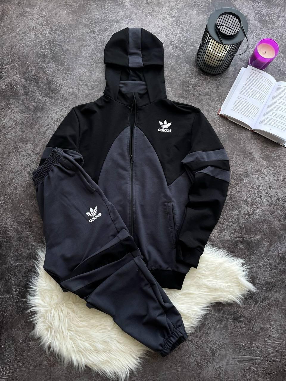 Мужской спортивный костюм Adidas серый с черным Комплект Олимпийка Штаны Адидас