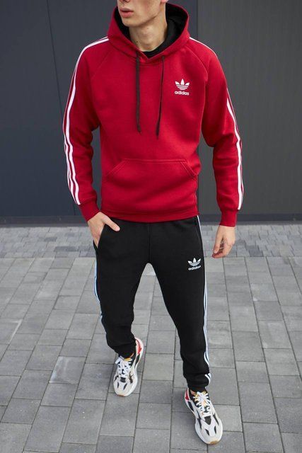Мужской зимний спортивный костюм Adidas красный с черным Комплект Адидас Худи Штаны Хар-282 фото