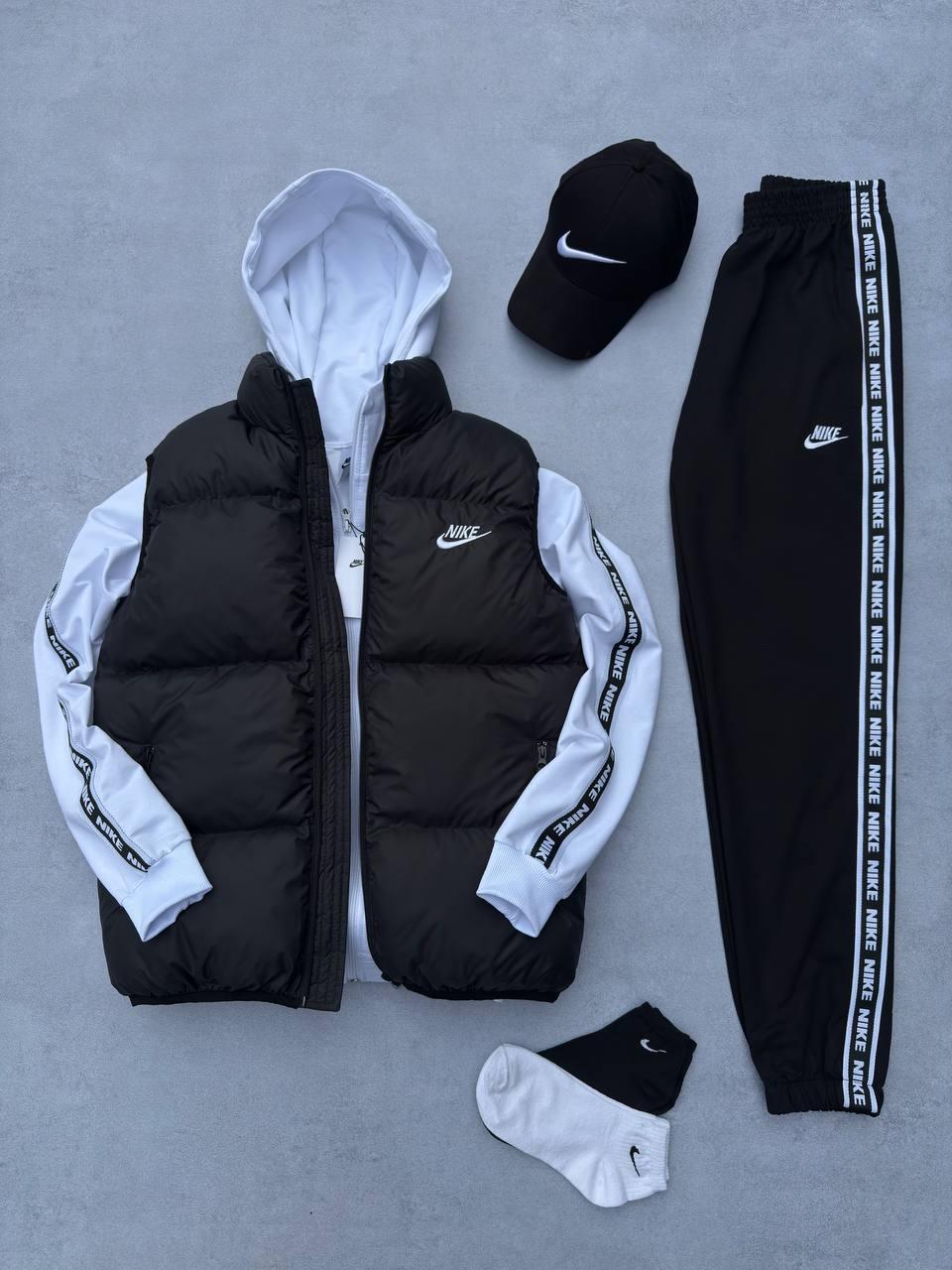 Чоловічий спортивний костюм Nike білий з лампасами Комплект Найк Жилетка Кепка
