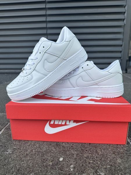 Мужские кроссовки Nike Air Force Low White белые Найк Аир Форс кожаные Arm-NAF1 (коп1) фото