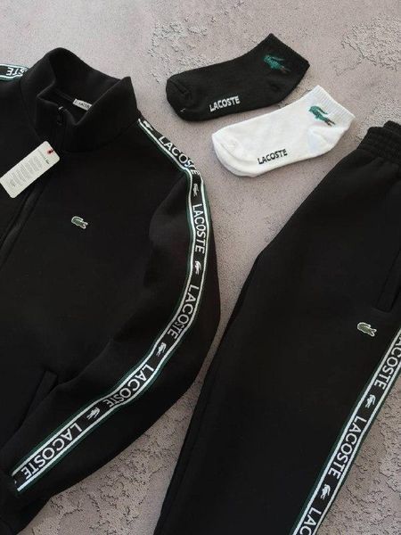 Чоловічий зимовий спортивний костюм Lacoste без капюшона чорний Набір Лакост Кофта Хар-683 фото