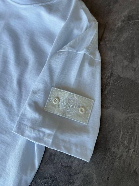 Мужской летний костюм Stone Island Футболка Шорты черно-белый с патчем Стон Айленд Моло-45A-6 фото
