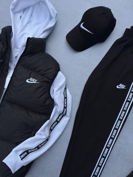 Чоловічий спортивний костюм Nike білий з лампасами Комплект Найк Жилетка Кепка Хар-602 фото