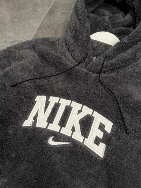 Мужское зимнее худи Nike плюшевое черное Кофта тедди Найк с капюшоном Моло-61KK фото