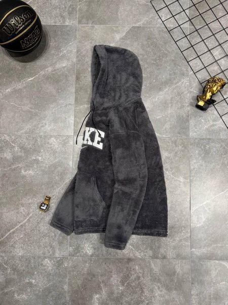 Мужское зимнее худи Nike плюшевое черное Кофта тедди Найк с капюшоном Моло-61KK фото