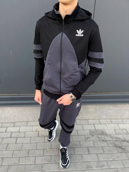 Чоловічий спортивний костюм Adidas сірий з чорним Комплект Адідас Олімпійка Штани univer-117 2 фото