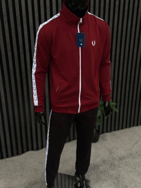 Чоловічий костюм Fred Perry з лампасами бордовий Комплект Фред Перрі Кофта Штани Хар-675 фото