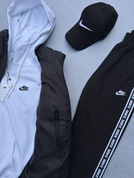 Чоловічий спортивний костюм Nike білий з лампасами Комплект Найк Жилетка Кепка Хар-602 фото