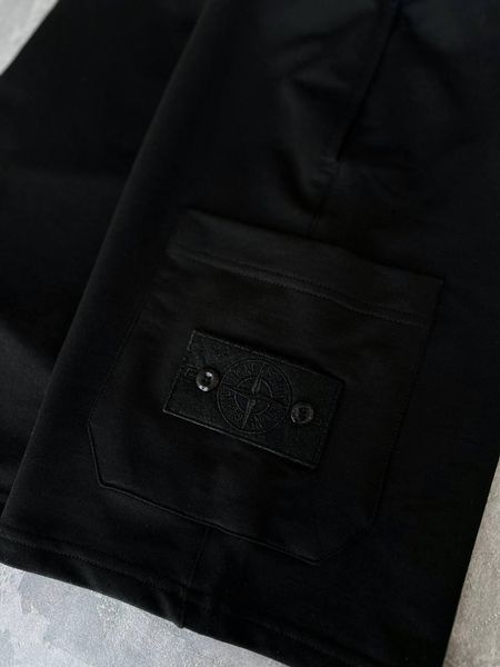 Мужской летний костюм Stone Island Футболка Шорты черно-белый с патчем Стон Айленд Моло-45A-6 фото