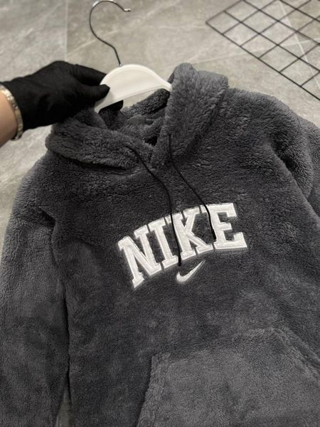 Мужское зимнее худи Nike плюшевое черное Кофта тедди Найк с капюшоном Моло-61KK фото