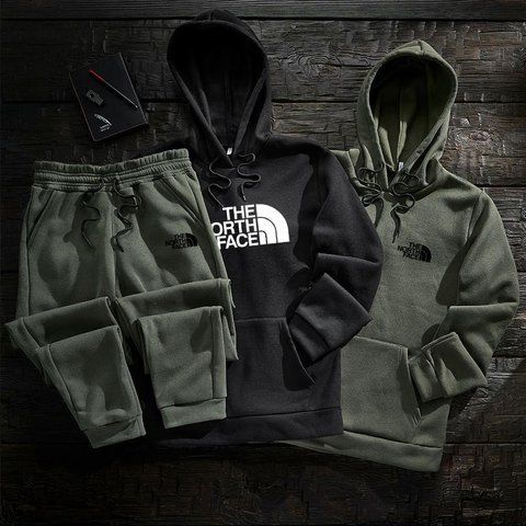 Мужской зимний спортивный костюм The North Face черно-хаки Комплект ТНФ Худи Худи Штаны Hot-1 фото