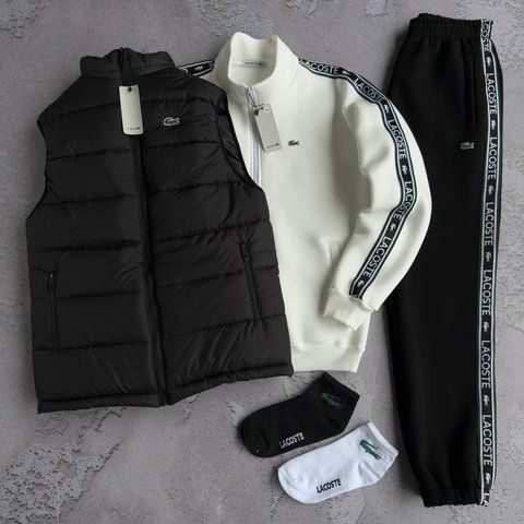 Мужской зимний спортивный костюм Lacoste 3в1 белый Набор Лакоста Кофта Штаны Жилетка Хар-710 фото