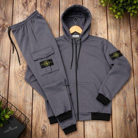 Чоловічий зимовий спортивний костюм Stone Island чорний Комплект Стон Айленд Толстовка + Штани на флісі Sta-236 (коп2) фото
