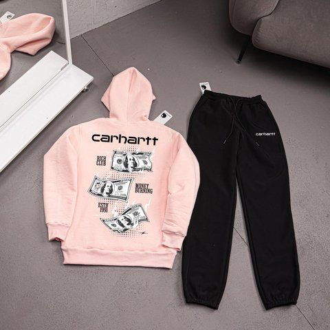 Мужской зимний спортивный костюм Carhartt бежевый Комплект Кархарт Худи Штаны плащевка Ads-552 фото