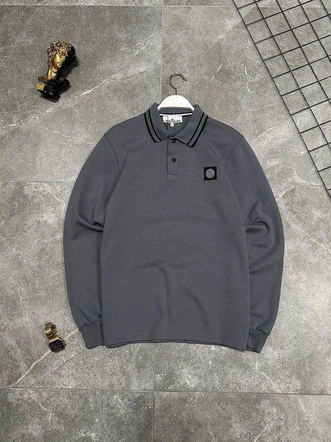 Мужской свитер Stone Island с воротником темно-серый Кофта Стон Айленд без капюшона моло-NX52 фото