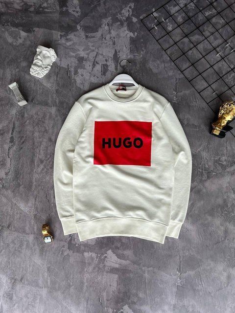 Мужской свитшот Hugo Boss молочный Кофта Хьюго Босс без капюшона Моло-760-31 фото