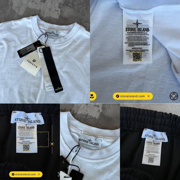 Мужской летний костюм Stone Island Футболка Шорты черно-белый с патчем Стон Айленд Моло-45A-6 фото