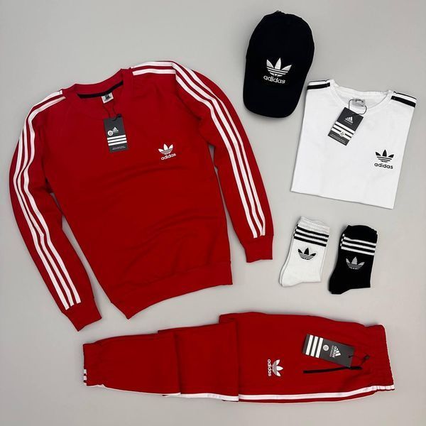 Мужской костюм Adidas 4в1 без капюшона хаки Набор Адидас Свитшот Штаны Футболка Кепка Хар-148 1 фото