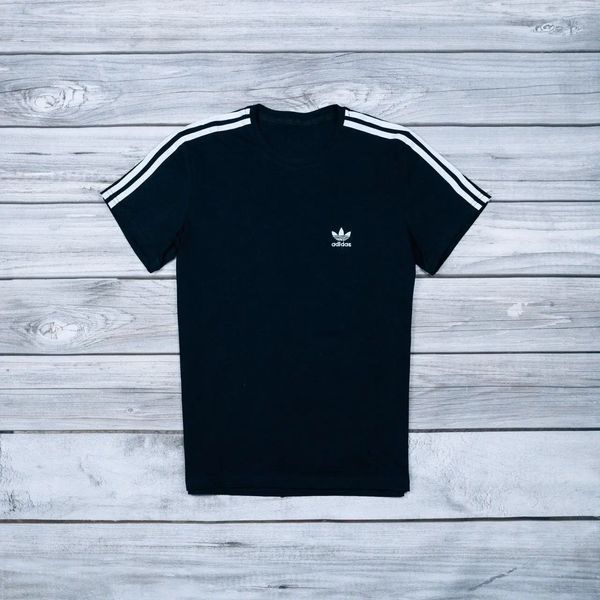 Мужская футболка Adidas черная с полосами Адидас с лампасами Мой-61/Хар-846 (коп3) фото