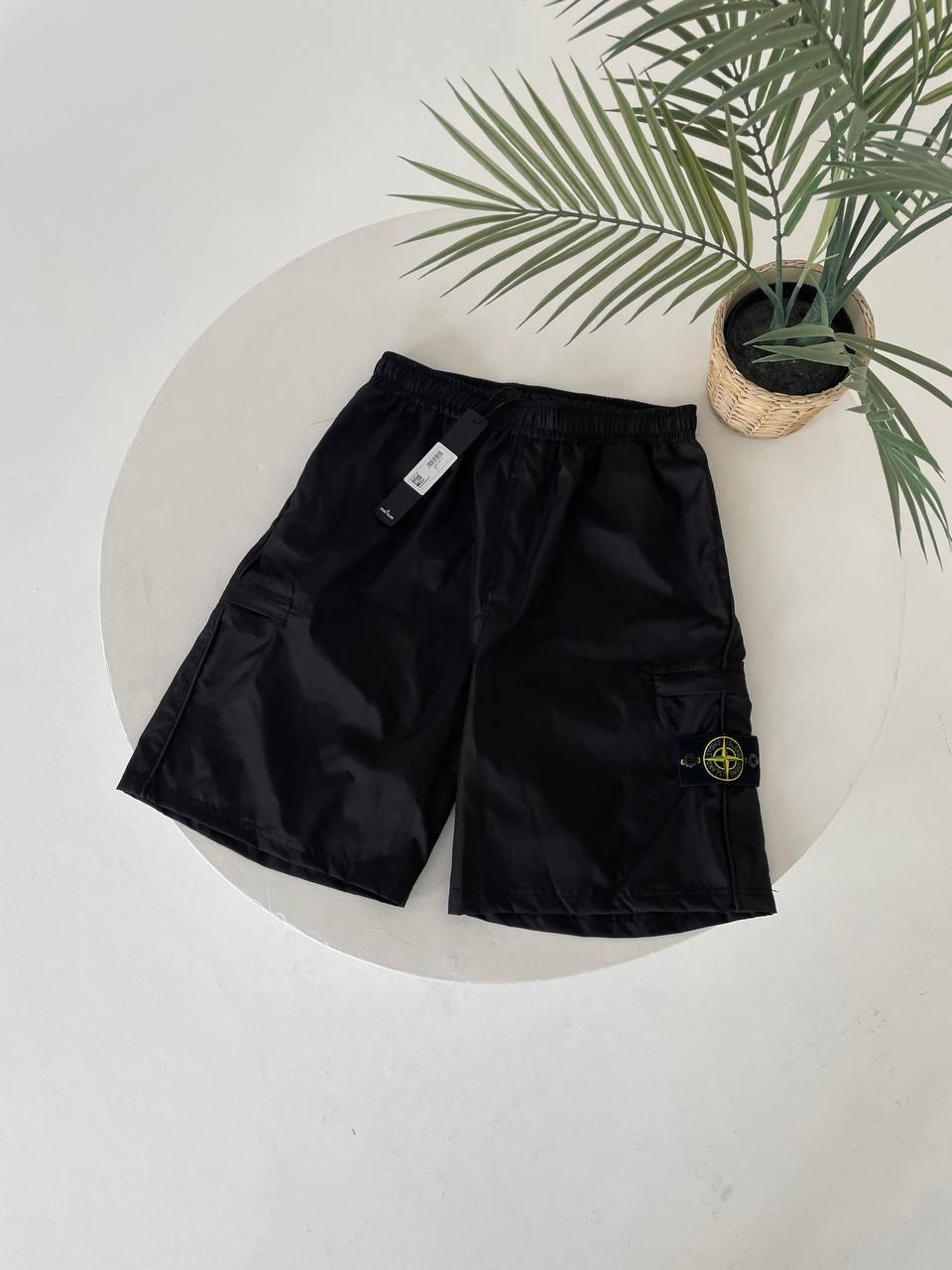 Чоловічі шорти Stone Island чорні з нейлону Бриджі Стойн Айленд