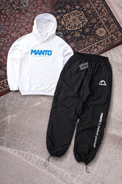 Мужской спортивный костюм Manto Gym черно-белый с капюшоном Комплект Худи Штаны плащевка Манто Джим Ads-437 фото