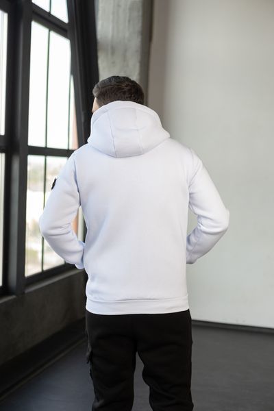 Мужская зимняя кофта Stone Island с патчем белая Зип худи Стон Айленд на молнии Хар-339 фото
