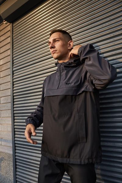 Мужской Анорак Nike черный с серым Ветровка Найк демисезонная Intr-1602057573 фото